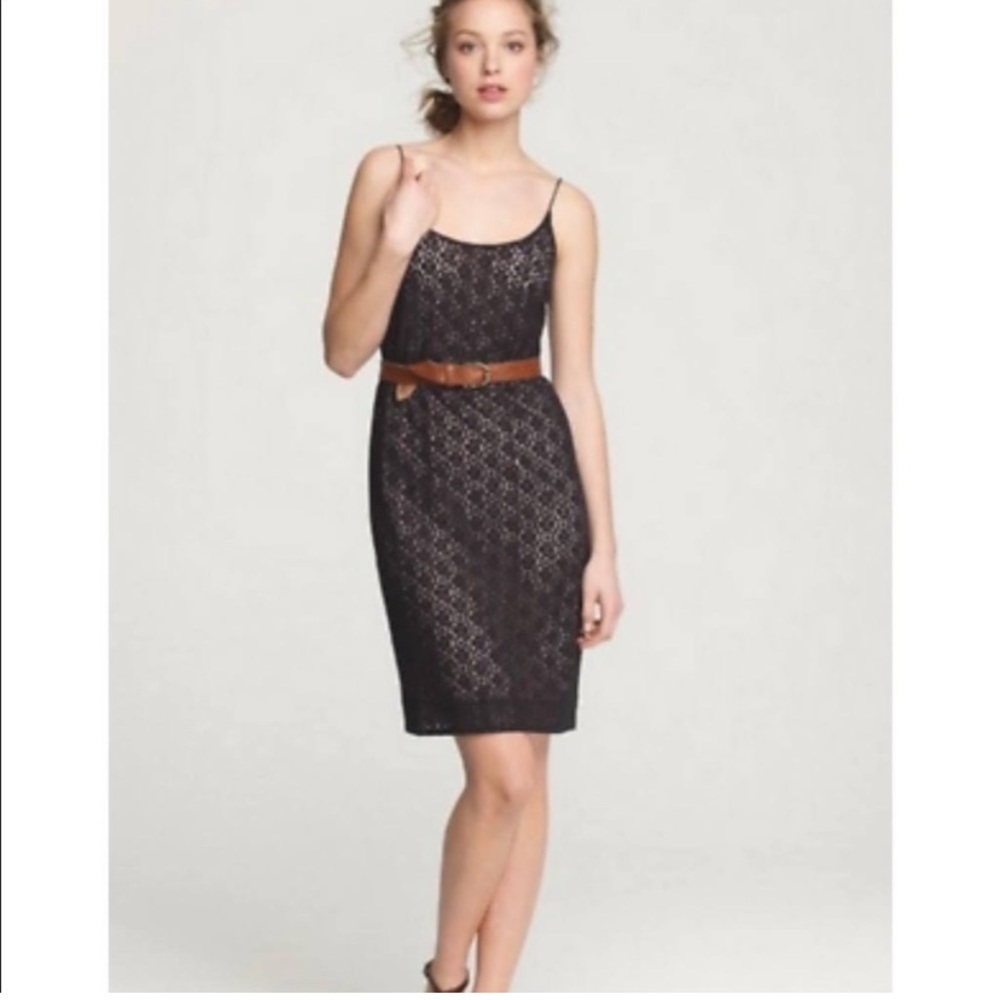 J. Crew Black Lace Overlay Spaghetti Strap Little Black Dress